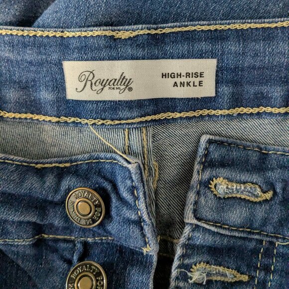 ROYALTY FOR ME High Rise Ankle Blue Stretch Denim Button-Fly Jeans; Size 8 - Picture 3 of 4